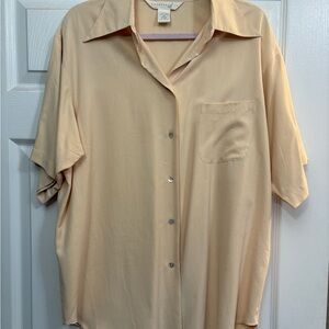 100% Silk - Silk Express short sleeve ivory blouse - Vintage - M